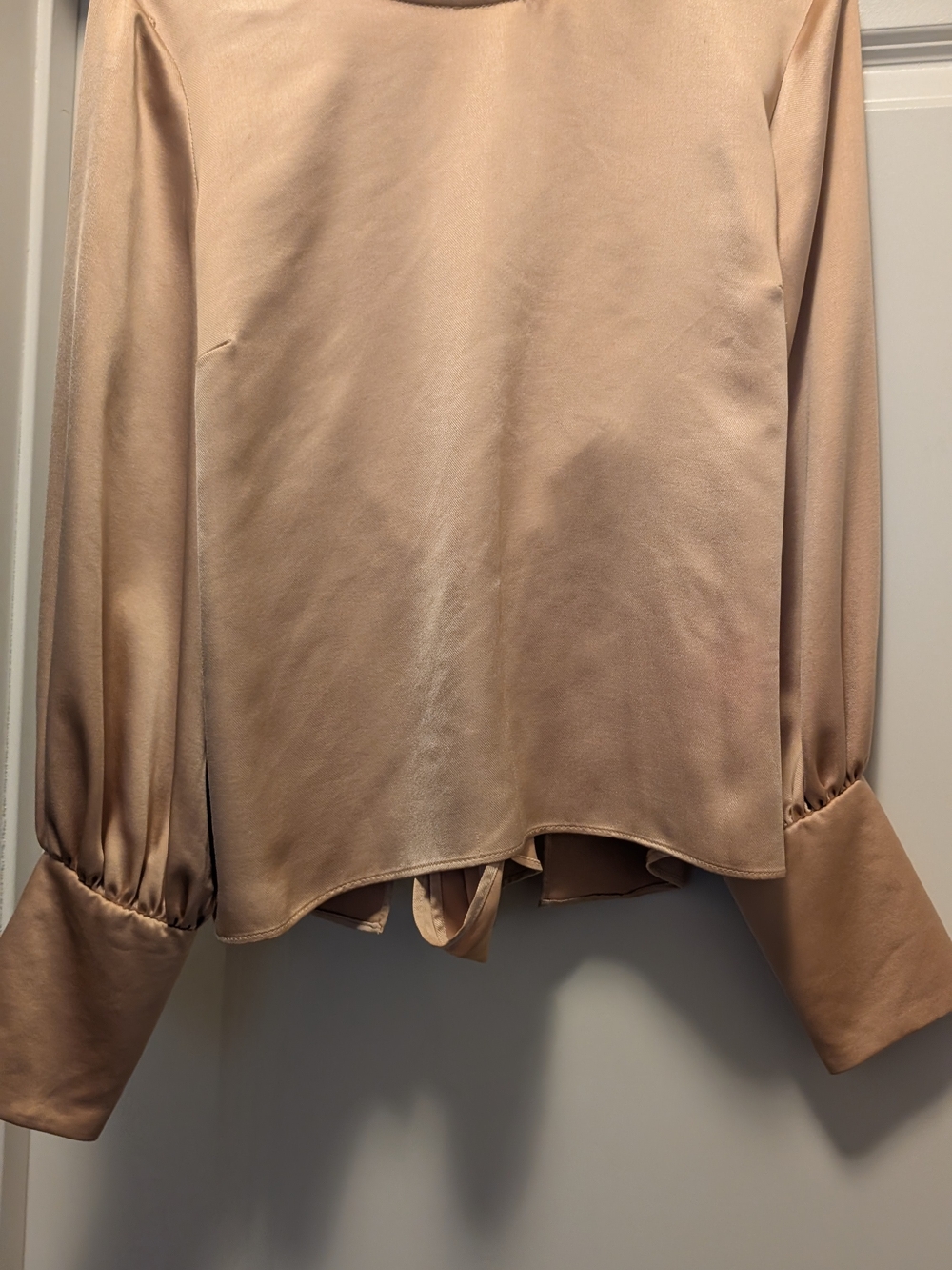 Topshop Satin Long Sleeve Blouse in Light Blush